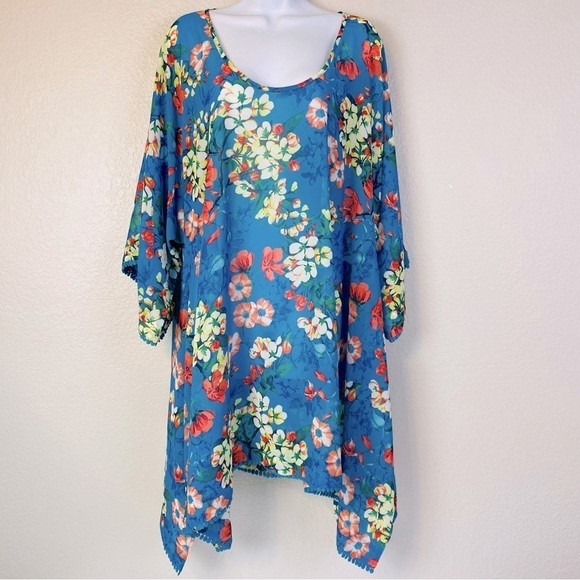 Lands’ End Blue Floral Semi Sheer Swim Cover Up Size L - Picture 2 of 9